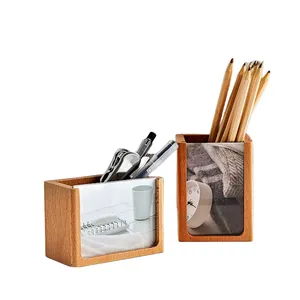 New Design Wood Desktop Control Storage Holder Office Pens Pencil Holder With Replaceable photo