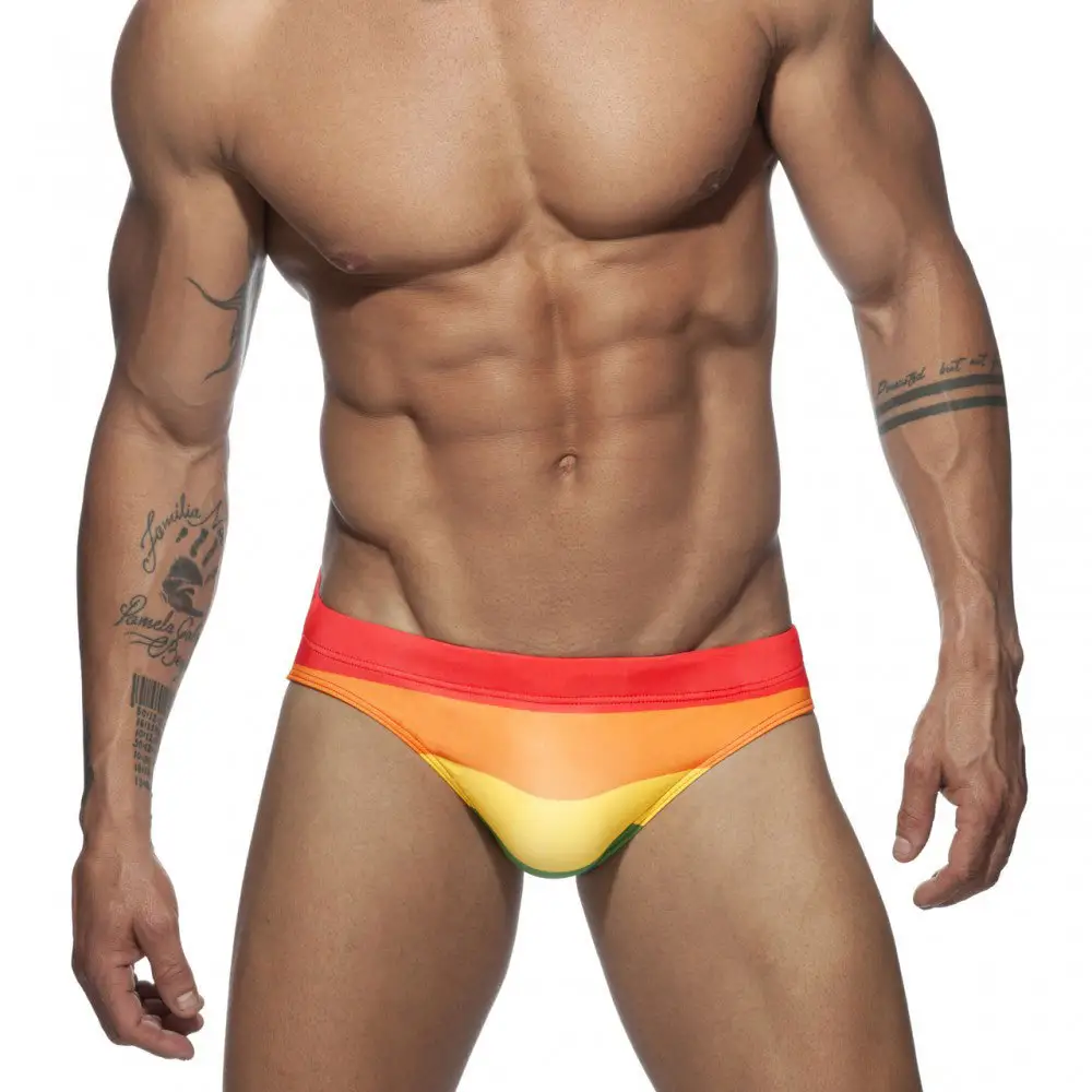 Factory Direct Selling Swimming Trunks Nylon Quick Drying Beach Shorts Summer Sexy Rainbow Men's Custom Made Swimwear Brief