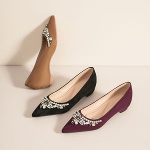 Elegant Pointed Toe <b>Flats</b> With Rhinestone Decoration Faux Suede Slip-On Comfort Women's Shoes Spring <b>Wedding</b> Style - Product Image 2