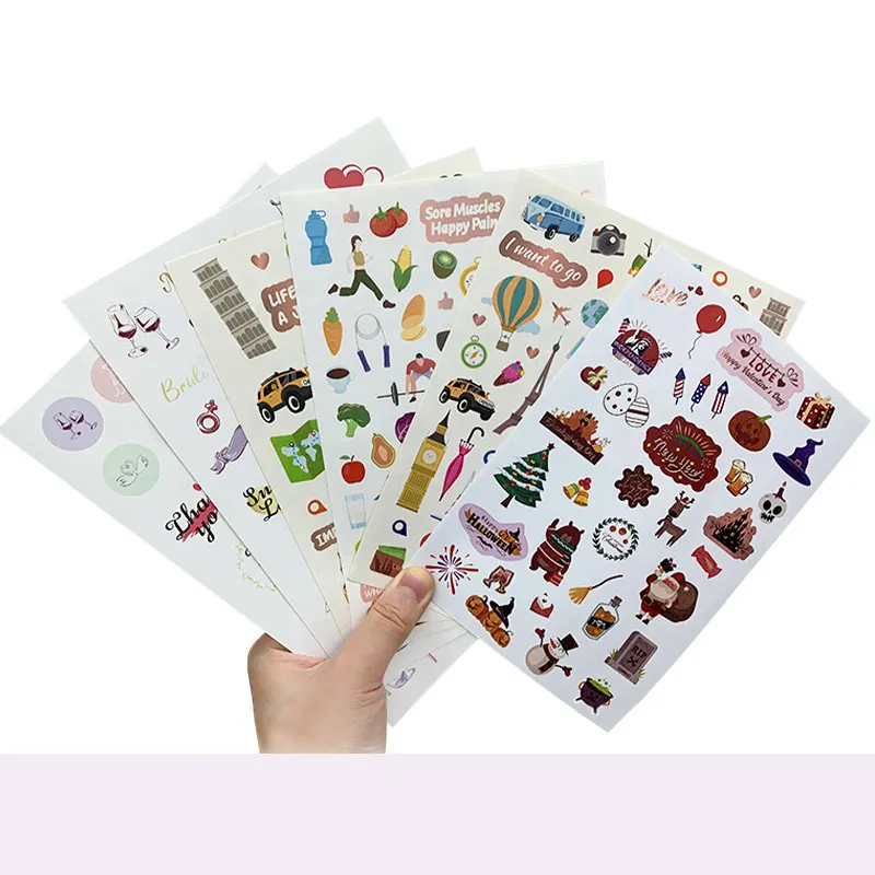 Wholesale Custom A4 A5 A6 Adhesive Paper Journal Planner Stickers Cartoon Cute Kiss Cut Sticker Sheet Printing For Kids