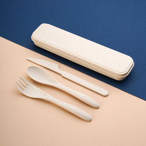 Wheat Straw Tableware Travel Portable Tableware Set Thickened Plastic Knife, Fork and Spoon Gift Three-piece Set with Your logo