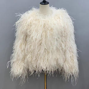 高品質の冬の厚い暖かい新しいピンク色のダチョウの羽のジャケットレディースリアルターキーフェザーコート - Product Image 4