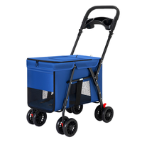 Poussette de luxe légère et pliable en métal et tissu pour chien et chat, 4 roues, multifonctionnelle, petite, portable, pour sorties d'animaux, pousser/tirer