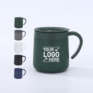 Tasse à café isotherme à double paroi en acier inoxydable de 12 oz avec poignée, cadeau d'entreprise promotionnel avec logo personnalisé - Product Image 1