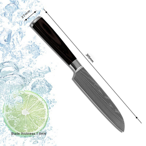 1 oscuro Pakka mango de madera de impresión láser Damasco patrón 7Cr hoja de acero 7 pulgadas estilo japonés cuchillo <span class=keywords><strong>Santoku</strong></span> - Product Image 6
