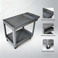 Chariot utilitaire moderne en plastique robuste à double capacité de 550 lb, avec roulettes flexibles et étagères multi-niveaux pour entrepôt et garage