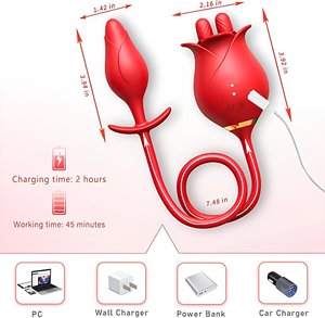 Mainan seks dewasa kepala ganda getar mawar Petting klitoris payudara vagina untuk wanita dengan steker Anal - Product Image 5