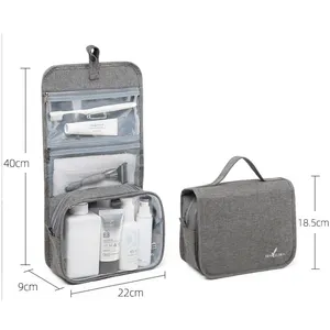 Tas kosmetik perjalanan warna sederhana dan polos dengan 3 kompartemen tas kosmetik perjalanan gantung kapasitas besar