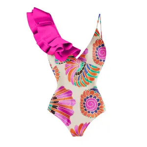 JSN2023-bikini de un hombro con volantes para mujer, traje de baño sexy, ropa de playa