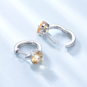 6Mm Vòng Tự Nhiên Citrine Đá Quý Chính Hãng 925 Sterling Bạc Hoop Bông Tai Phụ Nữ Đồ Trang Sức Thời Trang - Product Image 4