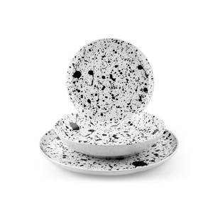 Set di Stoviglie Nordic Drip in Gres Bianco e Nero, 18 Pezzi - Product Image 1