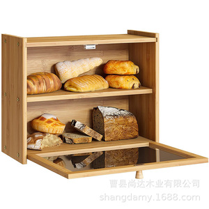 Caja de almacenamiento multifuncional para cocina, caja de almacenamiento de bambú de doble capa, caja para pan, almacenamiento de aperitivos, acrílico transparente a prueba de polvo - Product Image 4