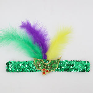 Diadema ajustable Unisex para adultos Mardi Gras Fleur Di Lis, tocados de plumas de imitación de lentejuelas moradas, tocados, tocados, banda para el cabello - Product Image 3