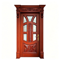 Porte en bois sculptée à la main de style vintage de 36*96 pouces avec verre décoratif, porte intérieure et d'entrée pré-montée