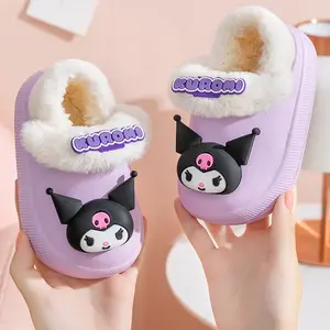 Pantoufles imperméables Kawaii Anime Fuzzy à semelles épaisses antidérapantes Home Foam Kuromi pantoufles en coton pour enfants hiver intérieur coton pour la maison