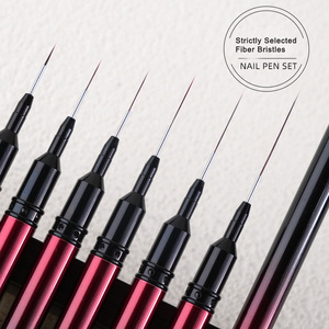 Kit de pinceaux à ongles professionnels à manche métallique pour marque privée – Pinceaux à rayures extra longs en nylon, à pointe fine pour détails, gel et manucure française - Product Image 1