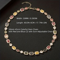 Magnifique Collier Tennis Croix en Pierres Fines Assorties 5A CZ Émail Plaqué Or 18K Style Vintage Multicolore pour Femmes et Hommes