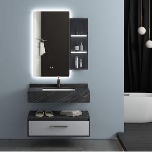 Black rock plate integrated basin industrial style hotel use smart mirror cabinet bathroom cabinet - Product Image 4