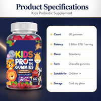 Gummies Probiotiques pour Enfants 5 Milliards de UFC Soutien Digestif et Immunitaire 60 Unités Fraise OEM