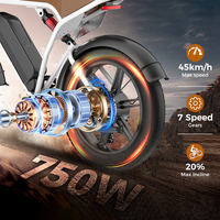 Vélo électrique 48V pour adultes, vélo à pneus larges haute vitesse 45 km/h avec batterie au lithium, moteur sans balais, cadre en acier, vélo électrique pliable