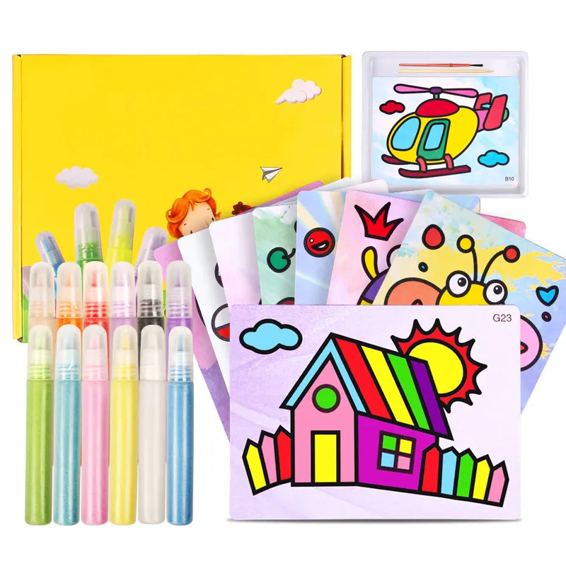 بطاقة فنية للرسم بالرمل تصنعها بنفسك لعبة رمال ملونة تعليمية للأطفال