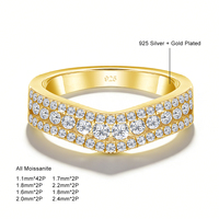 JINAO perhiasan pabrik kualitas perhiasan 925 perak murni hadiah ulang tahun 3 baris Moissanite cincin Moissanite berbentuk V untuk pria