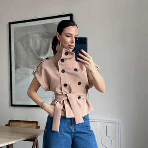 <span class=keywords><strong>Trench</strong></span> Coat Estivo Elegante da <span class=keywords><strong>Donna</strong></span> con Cintura, Maniche Corte, Trattamento Anti-Piega e Staccabile - Bestseller - Product Image 2