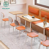 Meubles de restaurant, canapé, table et chaise de style moderne, en bois carré, en cuir orange, pour salon de thé au lait, fast-food, café