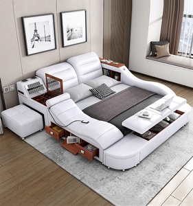 Lit Intelligent Multifonctionnel en Cuir, Meuble de Chambre Moderne, Lit King Size avec Fonction Massage - Product Image 1