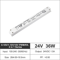 Alimentation LED intelligente 36W 100-240V 24V Transformateur IP20 Basse Tension 0-10V 1-10V PWM Driver LED Dimmable Sortie Unique 1.5A/3A