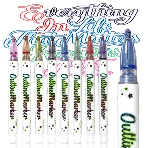Customized Double Line Outline Marker Pen Kids Colored Permanent Metallic Twin Outline Art Markers For Drawing Graffiti