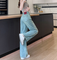 Nouveau jean en denim extensible à jambe droite pour femmes Style respirant de rue haute avec coupe baggy taille haute