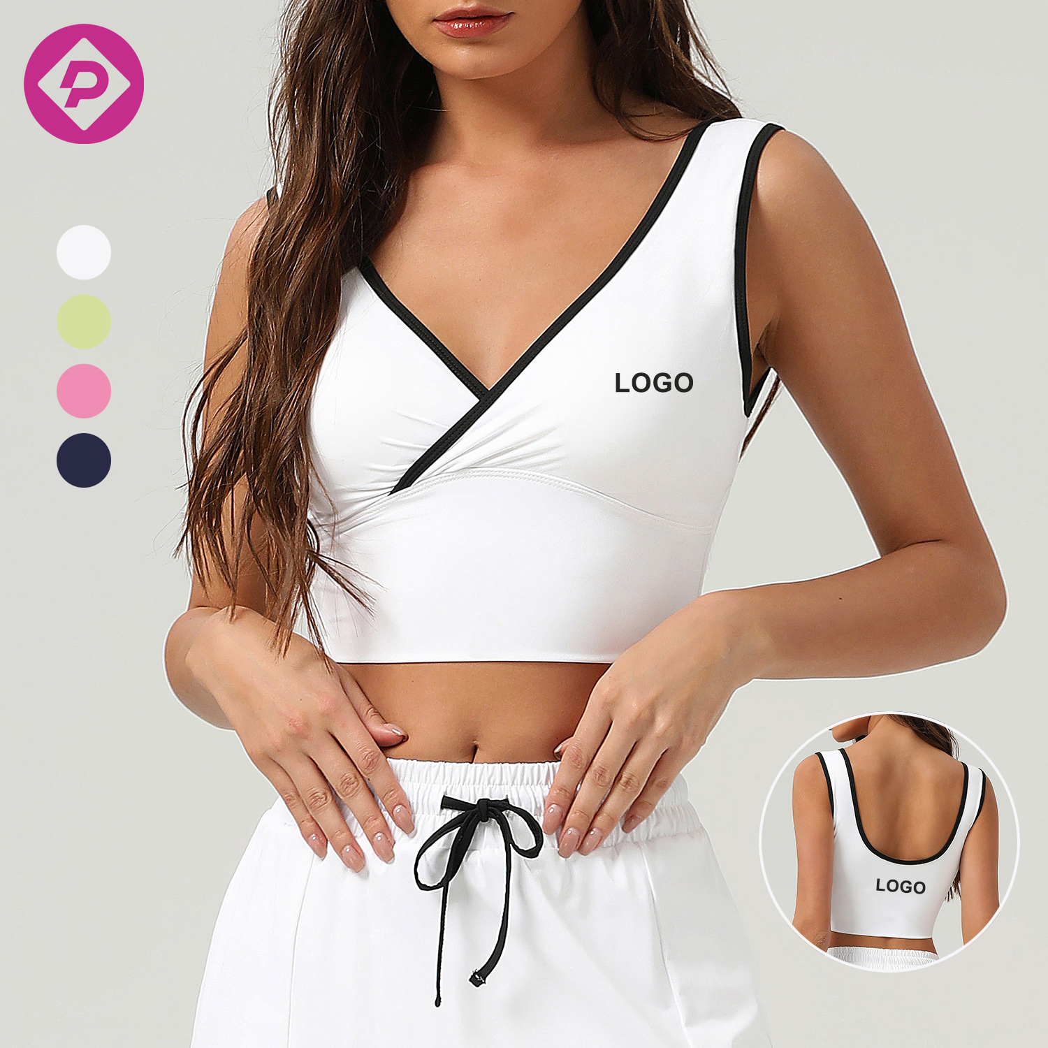 Custom Logo Women's Plus Size Four-Way Stretch Quick Dry Super Soft Yoga Tank Top Breathable Sexy Two-Tone V-Neck for Fitness
