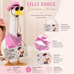 En gros : Décoration extérieure amusante en forme de statue d'oie avec costume de cowgirl rose et bandana à motif Paisley - Product Image 2