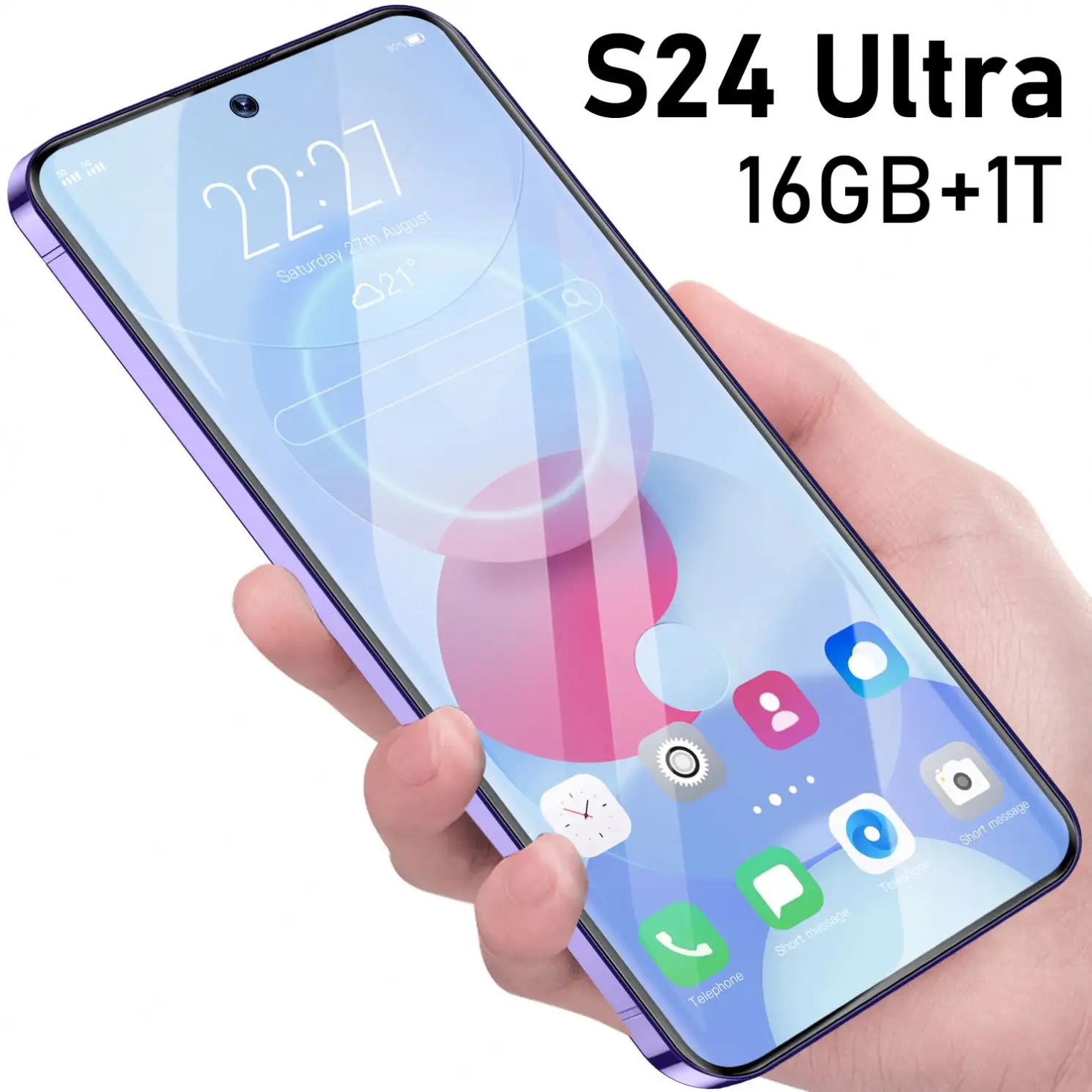 Celular original compatível com OEM, novo smartphone fashion S24 U Itra 5G com 16GB + 1T de memória grande, cartão SIM LTE Dual, rede original