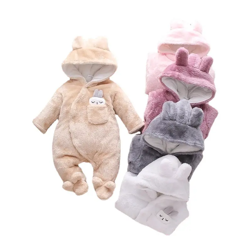 High Quality 2023 Low Price Winter Organic Cotton Design New Born Kids Warm Clothes Hooded Baby Rompers