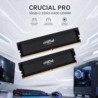RAM CRUCIAL Pro Overclocking DDR5 32GB (16GBx2) 6400 MT/s CL38 Heatsink Hitam Chip Micron UDIMM 288-Pin XMP 3.0 EXPO Kit