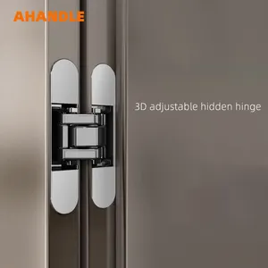 AHANDLE Modern Design Invisible Concealed Hinges Frameless Veneered Interior Door With 3D Adjustable Hidden Zinc Alloy Hinges