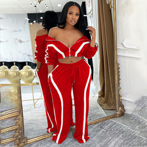 新款女式秋季两件套女式运动服夹克运动两件套运动服定制徽标慢跑女式套装 - Product Image 5