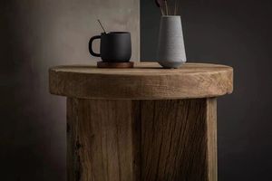 Antique Style Recycled Wood Solid <strong>Oak</strong> <strong>Small</strong> Round Tea <strong>Table</strong> Side <strong>Table</strong> Coffee <strong>Table</strong> for Living Room - Product Image 2