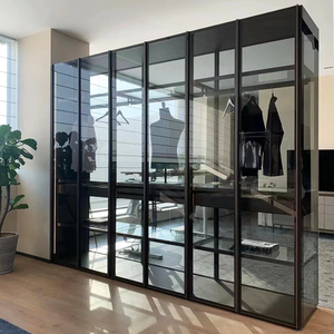 Organizador de armario abierto de madera de combinación portátil con marco de aluminio de metal convertible y puertas de espejo para uso en taller - Product Image 1