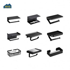 Porte-papier toilette WEKIS en acier inoxydable noir avec étagère et support pour téléphone pour cuisine et salle de sport - Design moderne - Product Image 6