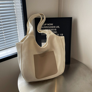Fashion Hand Carry <b>Bag</b> Urban Minimalist Commute Single Shoulder Tote <b>Large</b> Capacity Student <b>Canvas</b> <b>Bag</b> - Product Image 1