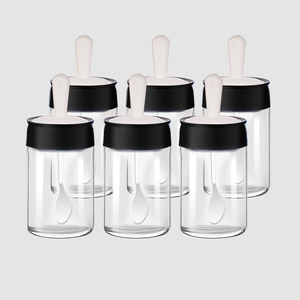 250ml Airtight Round Kitchen Sugar Tea Bottles Plastic Seasoning Jar Spice Storage Canister with Spoon