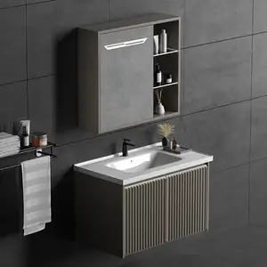 Toilet Wash Basin Cabinet Set Modern Solid Wood Bathroom Floating Sink Vanity With Mirror Storage Cabinet