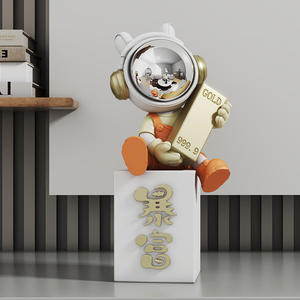 Figura de Resina de Astronauta Moderna, Decoración Auspiciosa con la Frase 'Get Rich', Adorno de Astronauta de Moda para Sala de Estar, Entrada, Dormitorio - Product Image 4