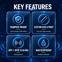 Etiqueta Nfc de holograma a prueba de manipulaciones imprimible de tamaño personalizado etiqueta Nfc Rfid antifalsificación personalizada
