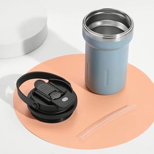Gobelet isotherme en acier inoxydable de 16 oz, tasse à café avec poignée de transport, couvercle rabattable, performance thermique de 6 à 12 heures, portable, pour l'extérieur - Product Image 4