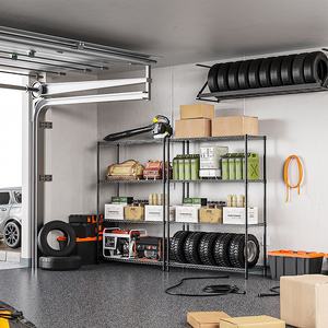 Étagères métalliques industrielles MZG en poudre noire, robustes, à 4 niveaux, pour salle de bain, garde-robe, salon, capacité de 1400 lb, pour aliments - Product Image 3