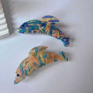 CHUJIAN Pinzas para el pelo grandes de acetato de celulosa, hechas a mano, con diseño de delfín marino, de nicho, modernas, divertidas, ecológicas, para uso diario - Product Image 4